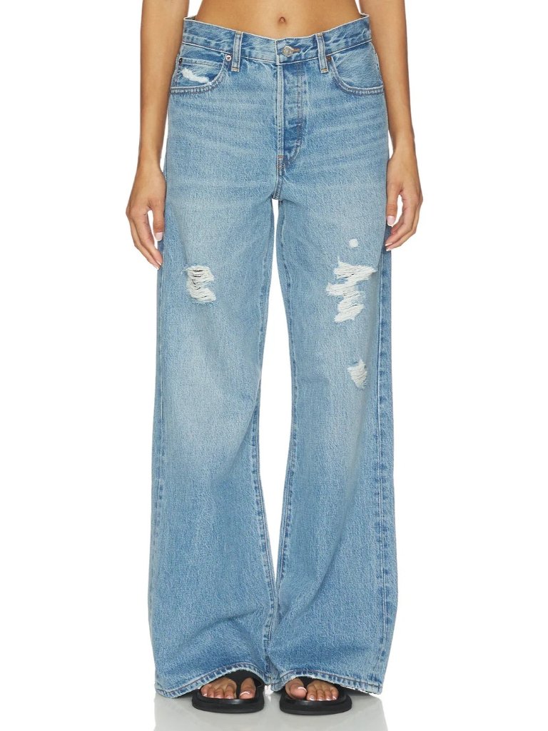 Nwt Frame The Loose In Sundrop Destroyed Low Slung Relaxed Wide Leg Jeans 27